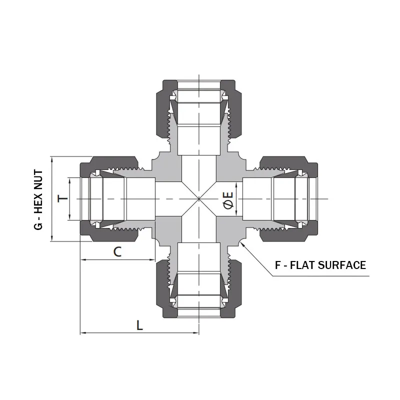 Double Ferrule Tube Fitting Union Cross